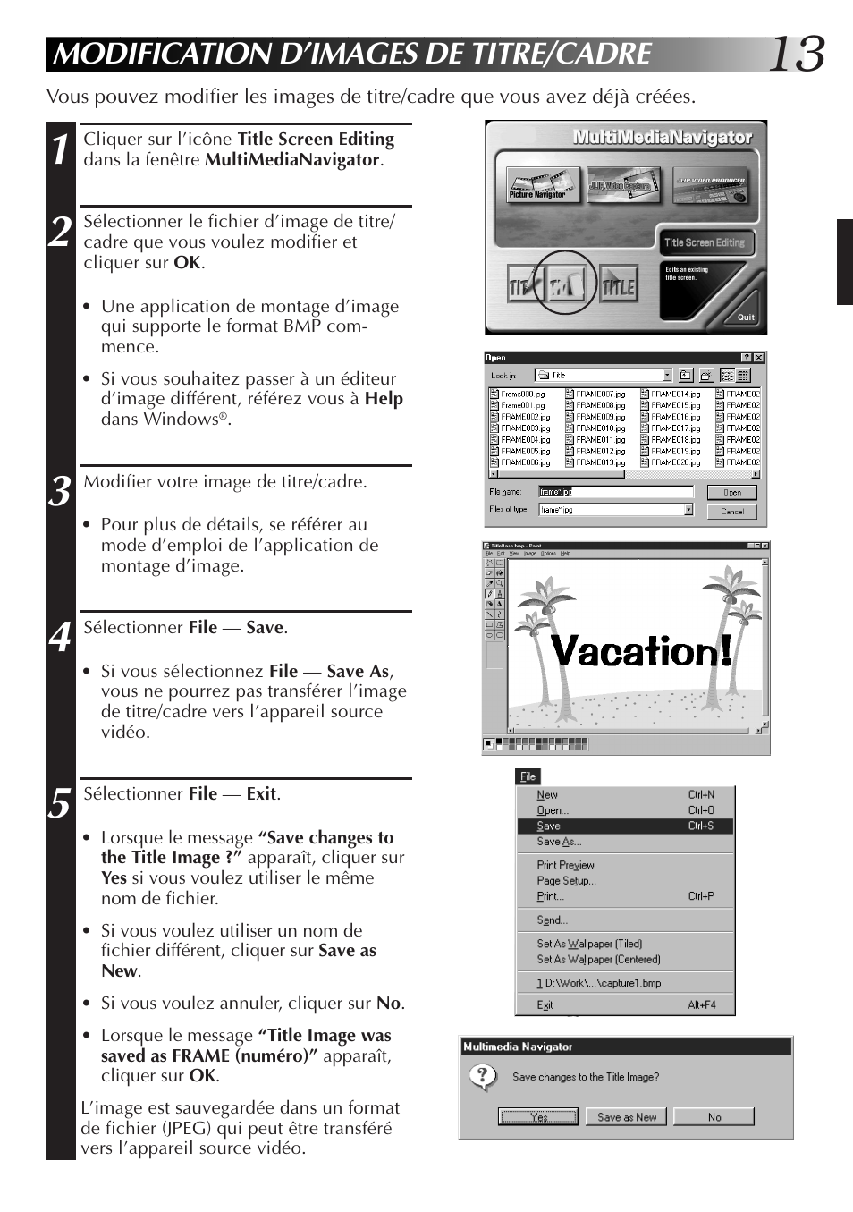 Modification d’images de titre/cadre | JVC GR-DVX10 User Manual | Page 53 / 244