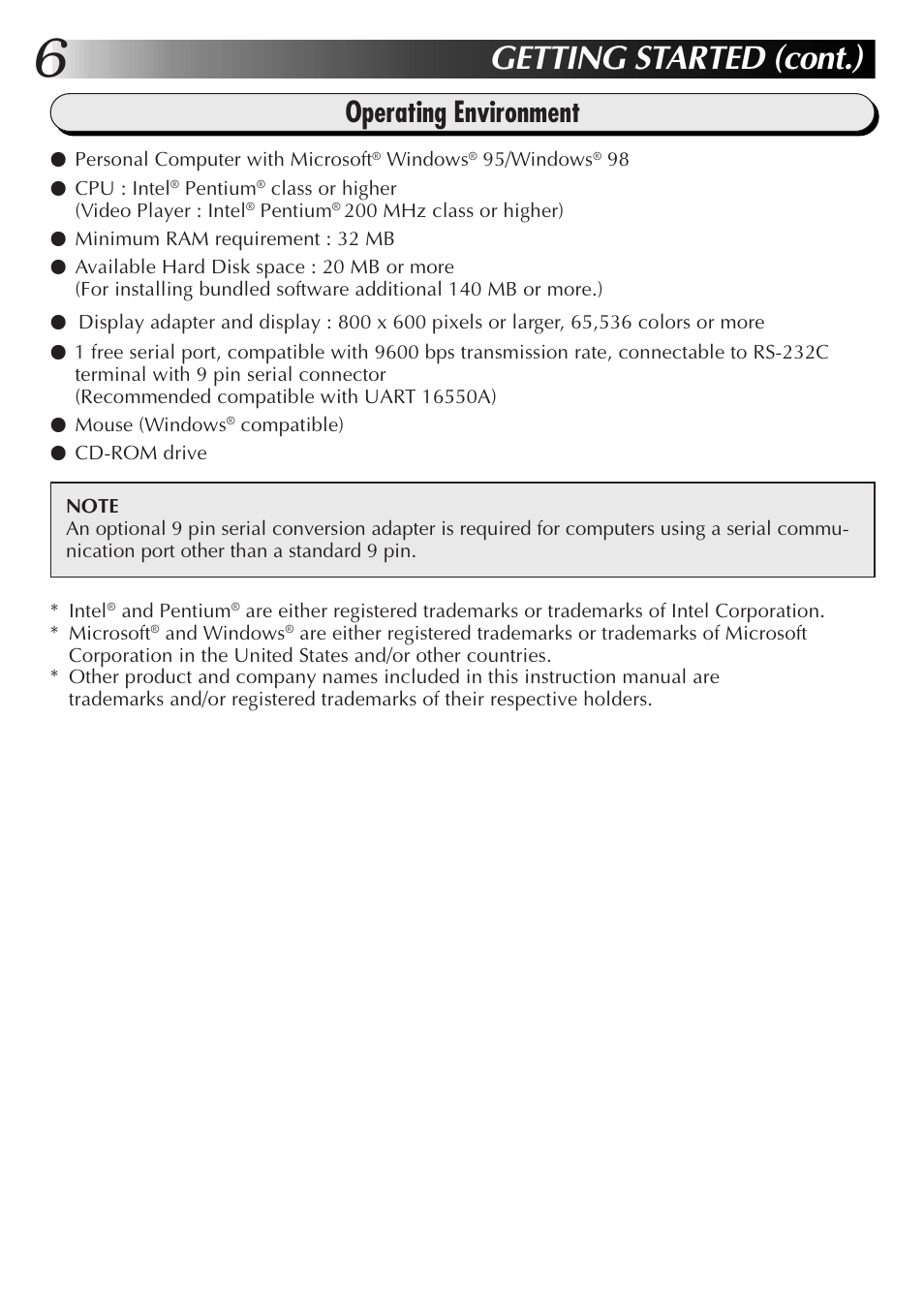 Getting started (cont.), Operating environment | JVC GR-DVX10 User Manual | Page 6 / 244