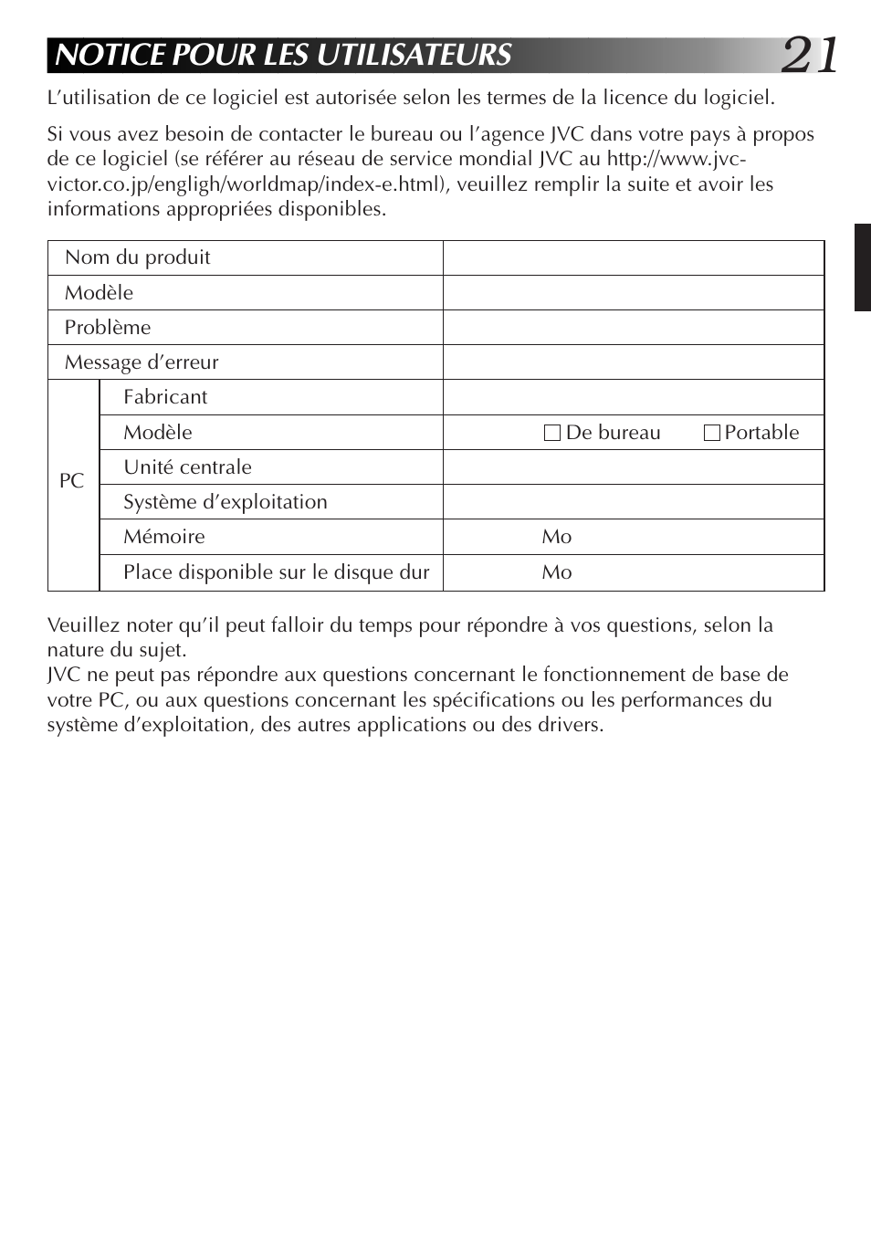 Notice pour les utilisateurs | JVC GR-DVX10 User Manual | Page 61 / 244