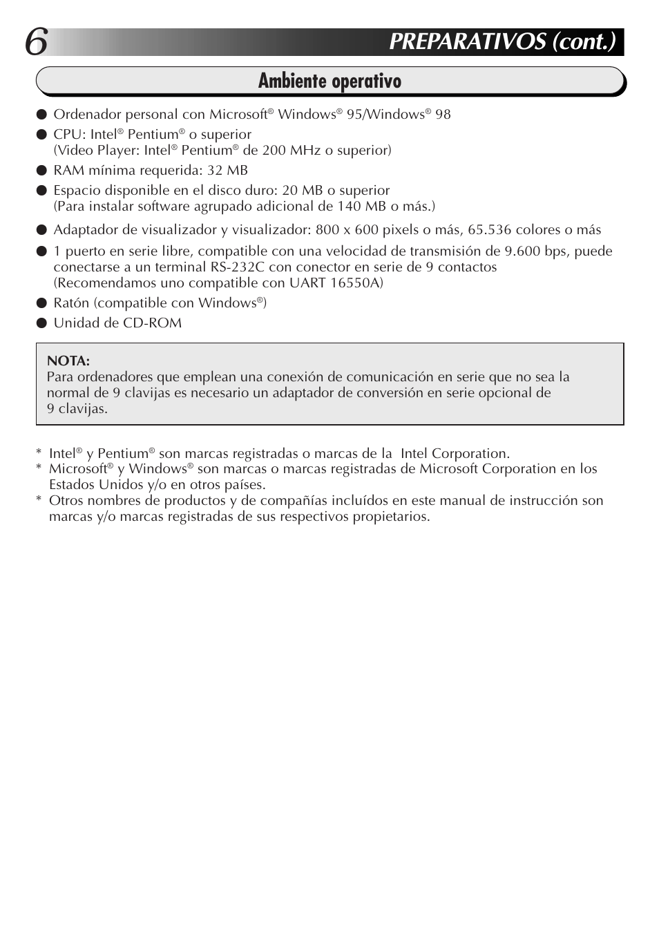 Preparativos (cont.), Ambiente operativo | JVC GR-DVX10 User Manual | Page 86 / 244