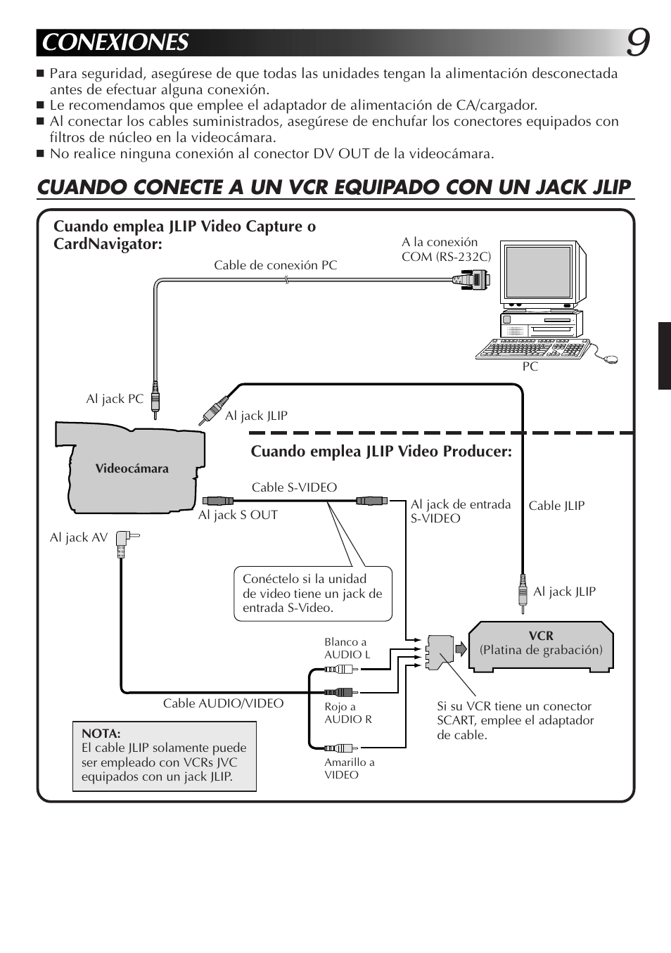 Conexiones, Cuando conecte a un vcr equipado con un jack jlip | JVC GR-DVX10 User Manual | Page 89 / 244