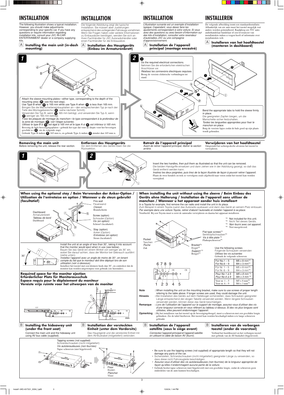 Installeren, Installation | JVC KD-AV7001 User Manual | Page 3 / 6