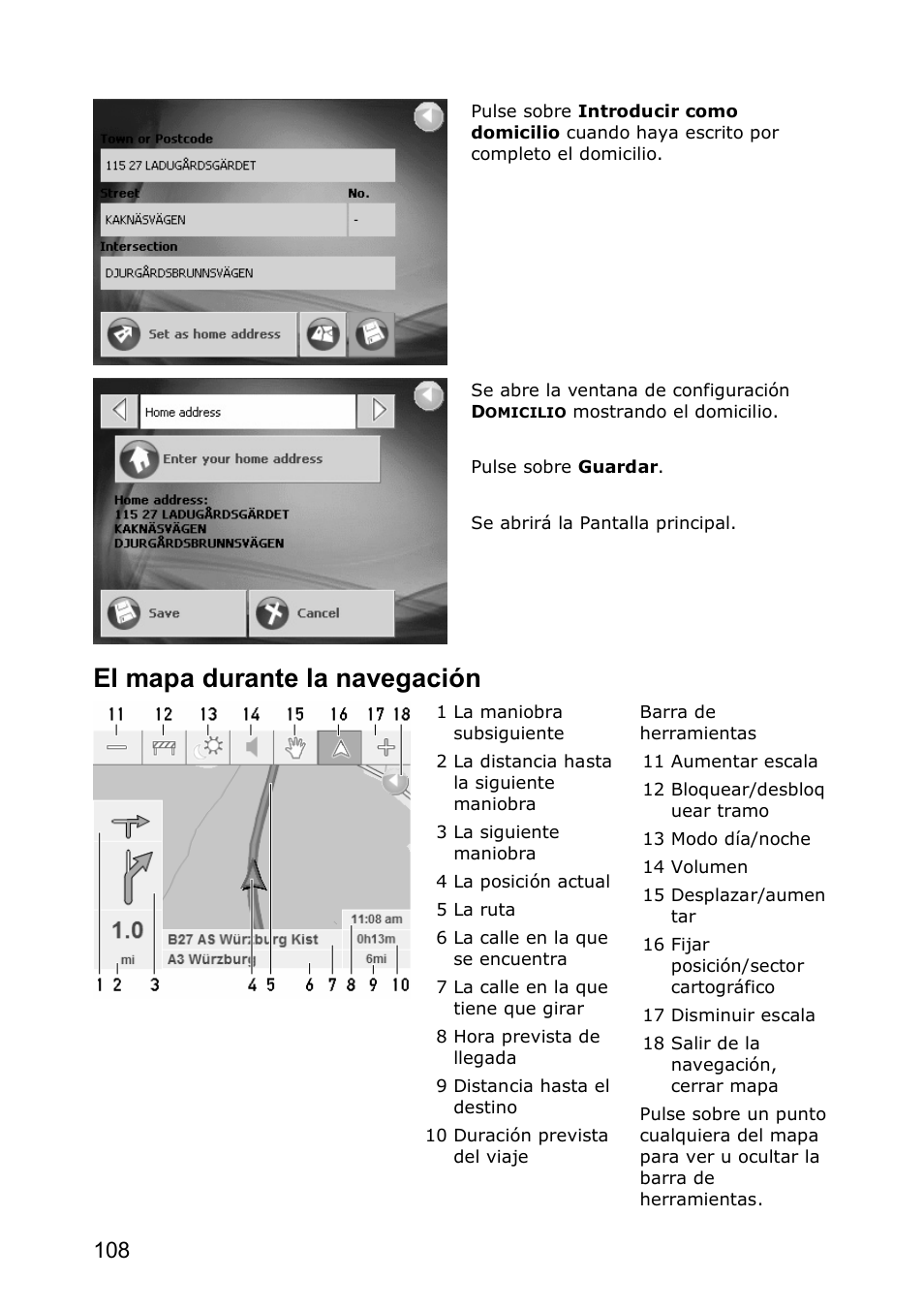 El mapa durante la navegación | JVC KV-PX501 User Manual | Page 108 / 219