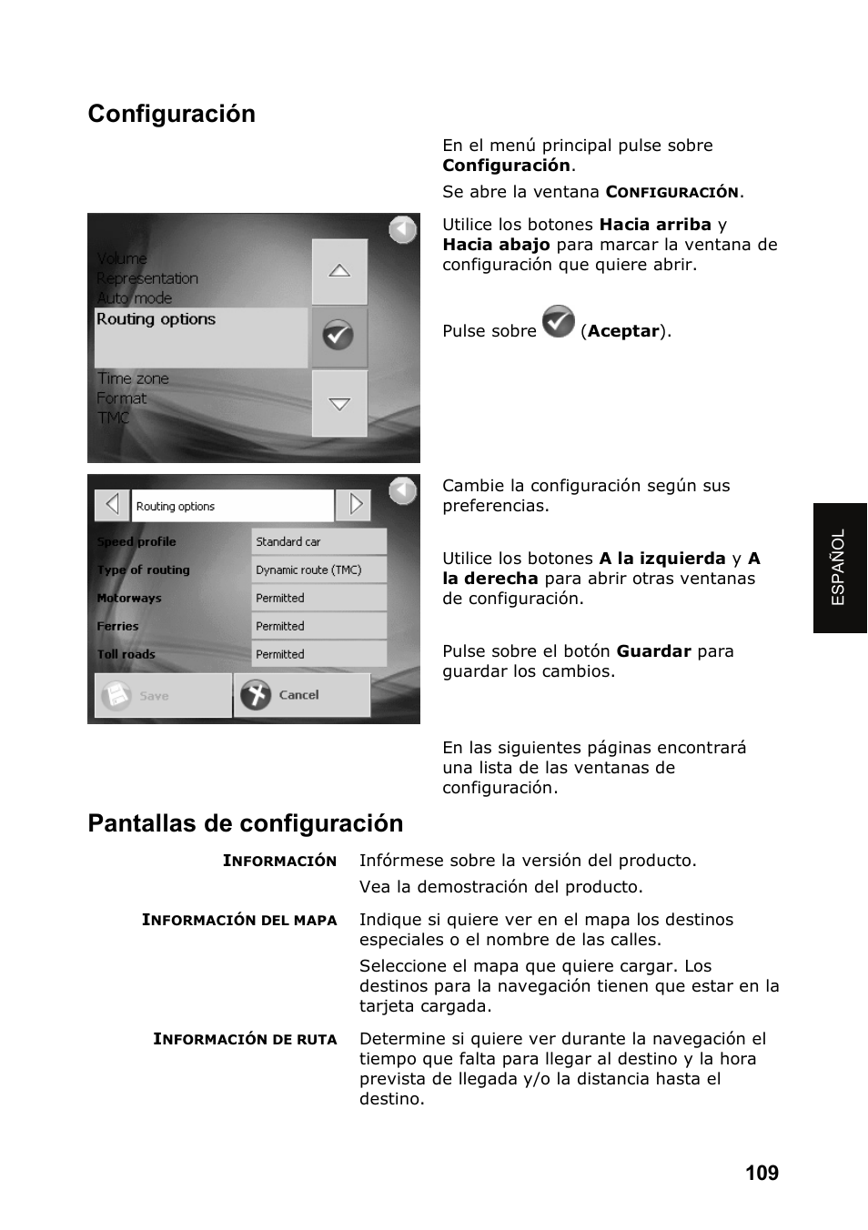 Configuración, Pantallas de configuración | JVC KV-PX501 User Manual | Page 109 / 219