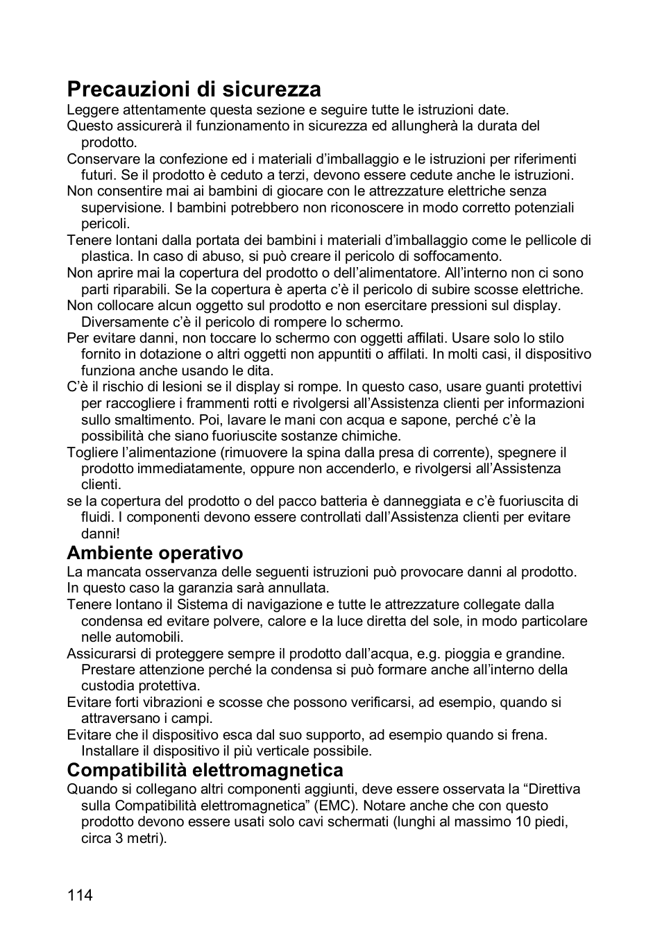 Precauzioni di sicurezza, Ambiente operativo, Compatibilità elettromagnetica | JVC KV-PX501 User Manual | Page 114 / 219