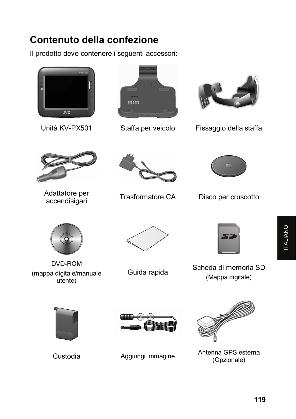 Contenuto della confezione | JVC KV-PX501 User Manual | Page 119 / 219