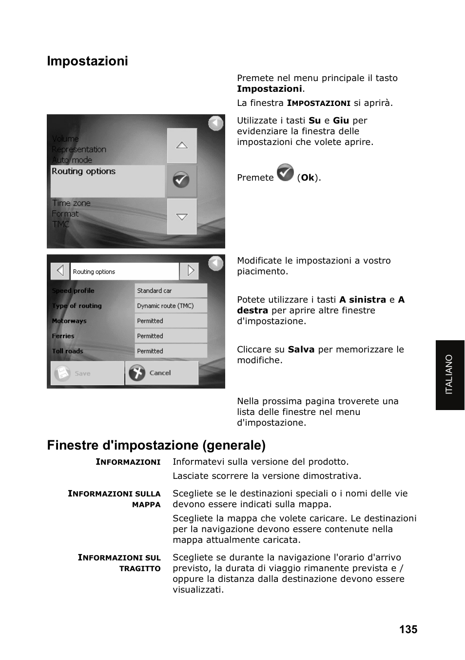 Impostazioni, Finestre d'impostazione (generale) | JVC KV-PX501 User Manual | Page 135 / 219