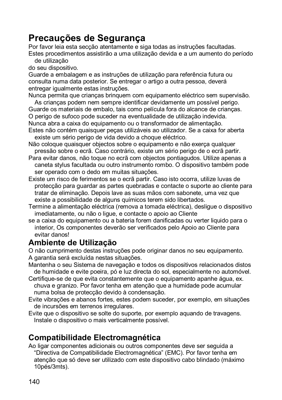 Precauções de segurança, Ambiente de utilização, Compatibilidade electromagnética | JVC KV-PX501 User Manual | Page 140 / 219