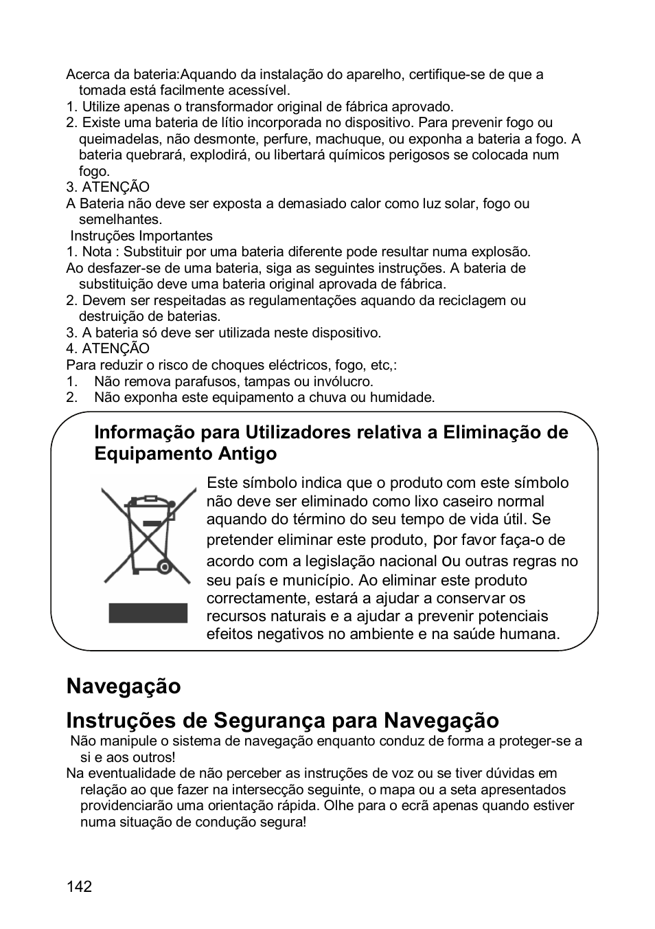 Navegação instruções de segurança para navegação | JVC KV-PX501 User Manual | Page 142 / 219