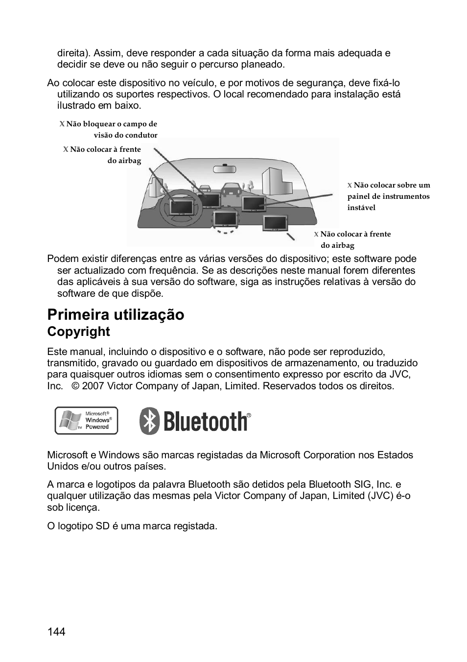 Primeira utilização, Copyright | JVC KV-PX501 User Manual | Page 144 / 219