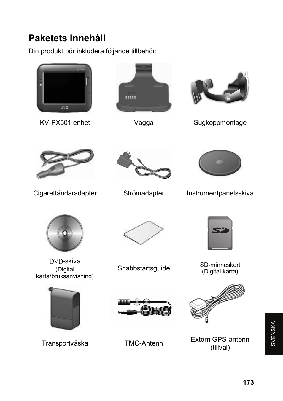 Paketets innehåll | JVC KV-PX501 User Manual | Page 173 / 219