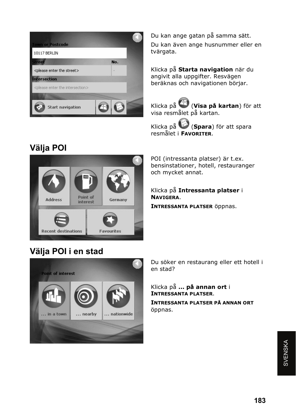 Välja poi, Välja poi i en stad | JVC KV-PX501 User Manual | Page 183 / 219