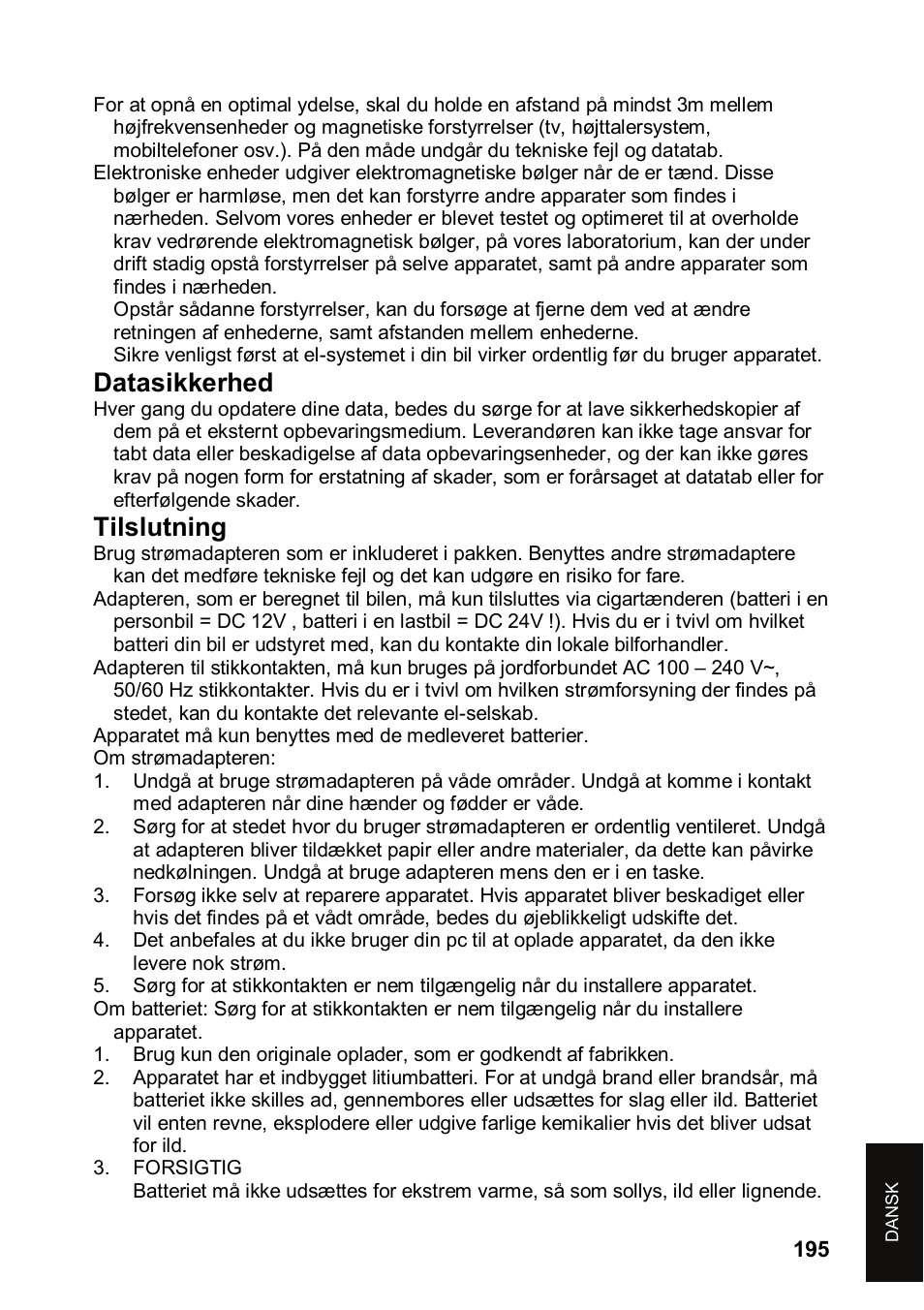 Datasikkerhed, Tilslutning | JVC KV-PX501 User Manual | Page 195 / 219