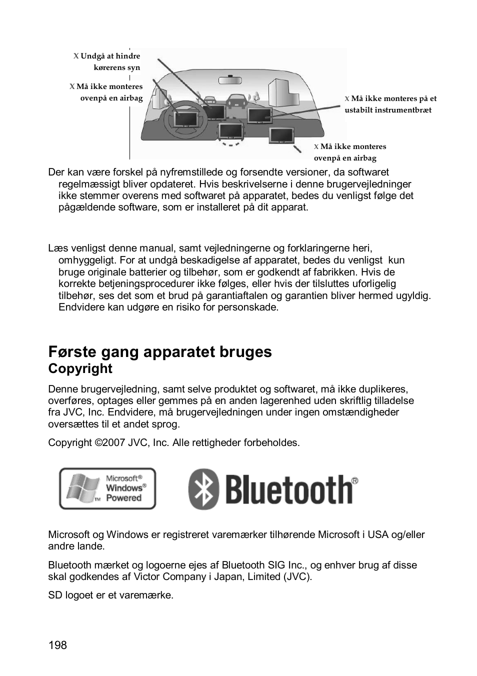 Første gang apparatet bruges, Copyright | JVC KV-PX501 User Manual | Page 198 / 219