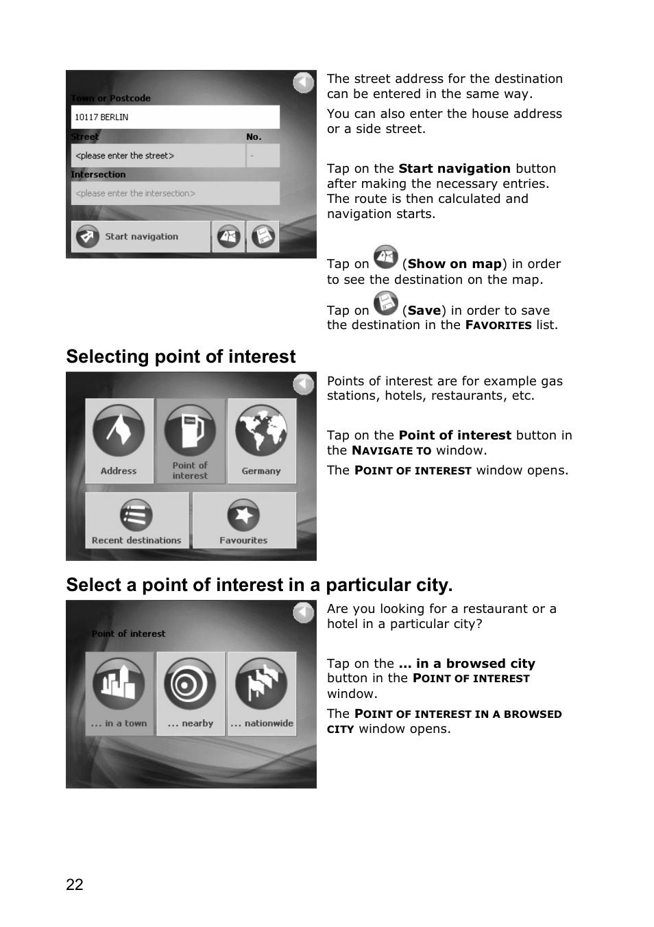 Selecting point of interest, Select a point of interest in a particular city | JVC KV-PX501 User Manual | Page 22 / 219