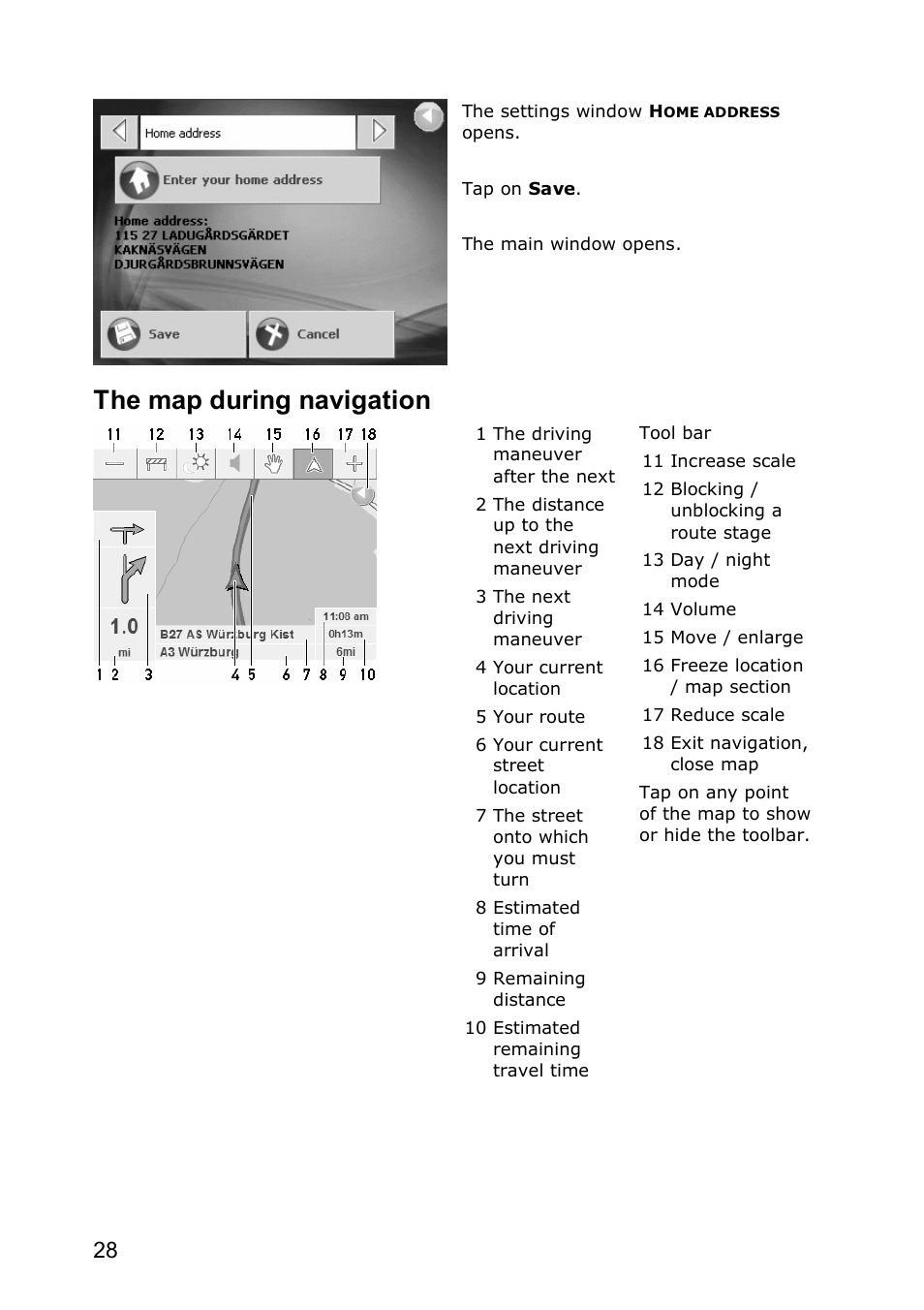 The map during navigation | JVC KV-PX501 User Manual | Page 28 / 219