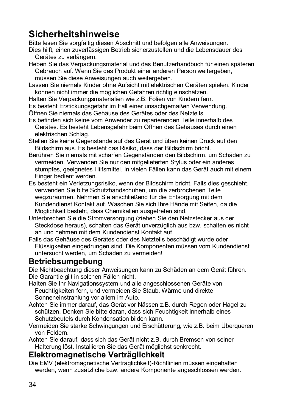 Sicherheitshinweise, Betriebsumgebung, Elektromagnetische verträglichkeit | JVC KV-PX501 User Manual | Page 34 / 219