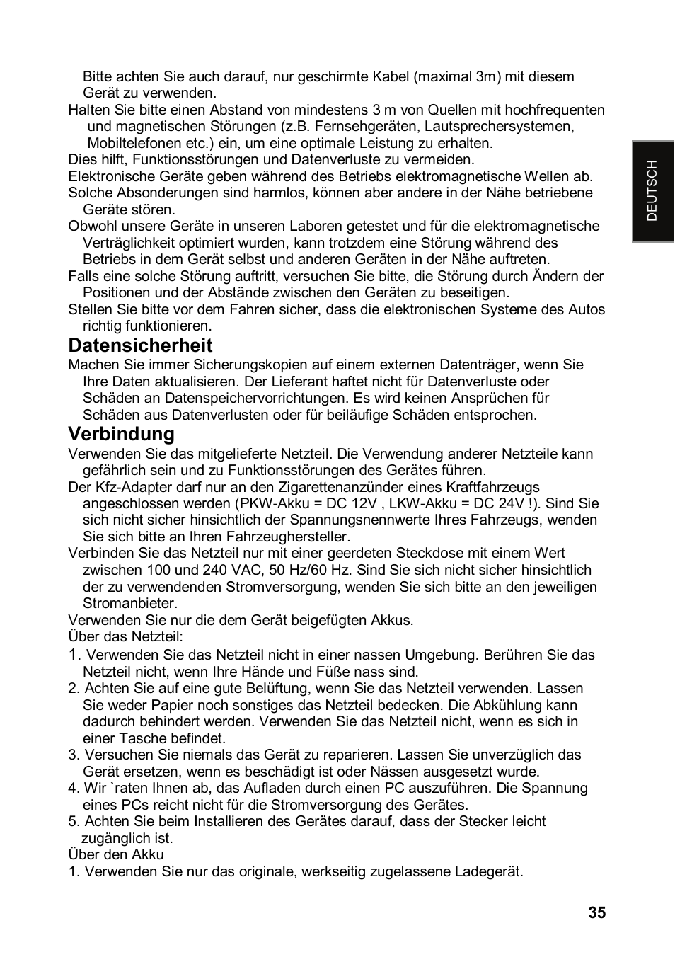 Datensicherheit, Verbindung | JVC KV-PX501 User Manual | Page 35 / 219