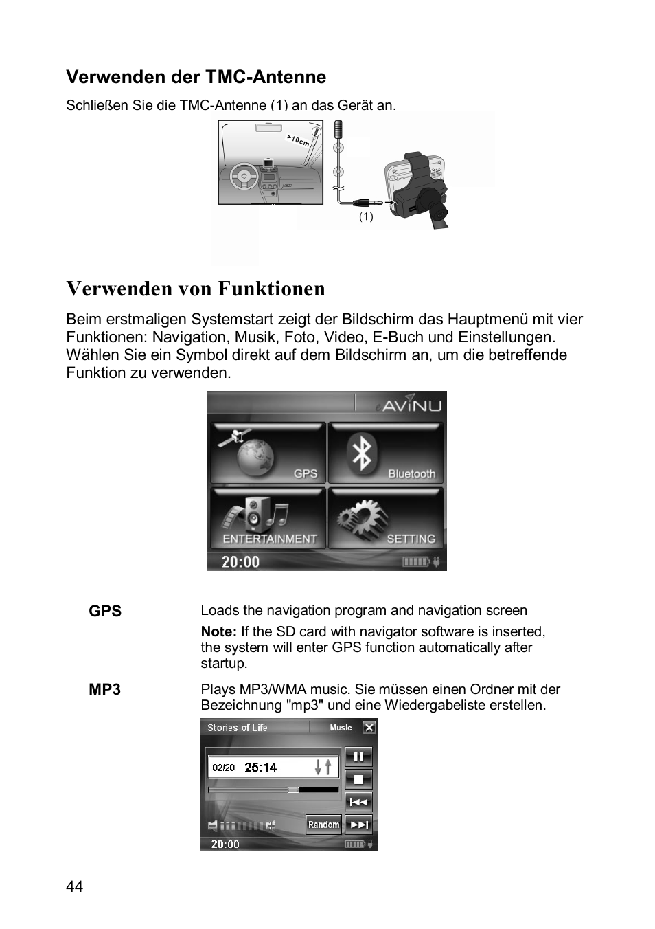 Verwenden von funktionen, Verwenden der tmc-antenne | JVC KV-PX501 User Manual | Page 44 / 219