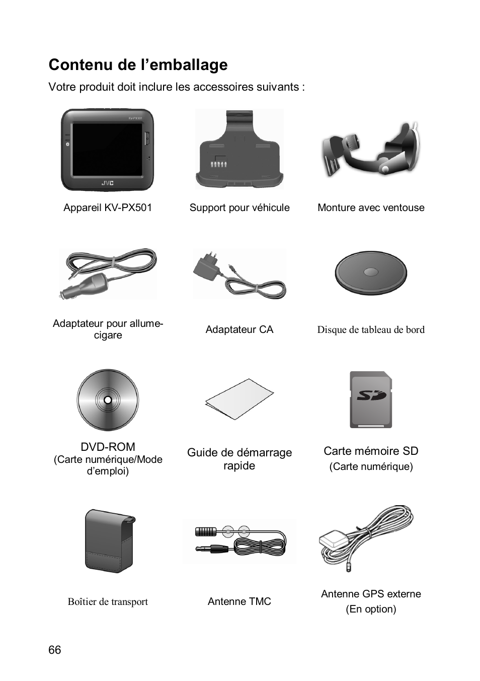 Contenu de l’emballage | JVC KV-PX501 User Manual | Page 66 / 219