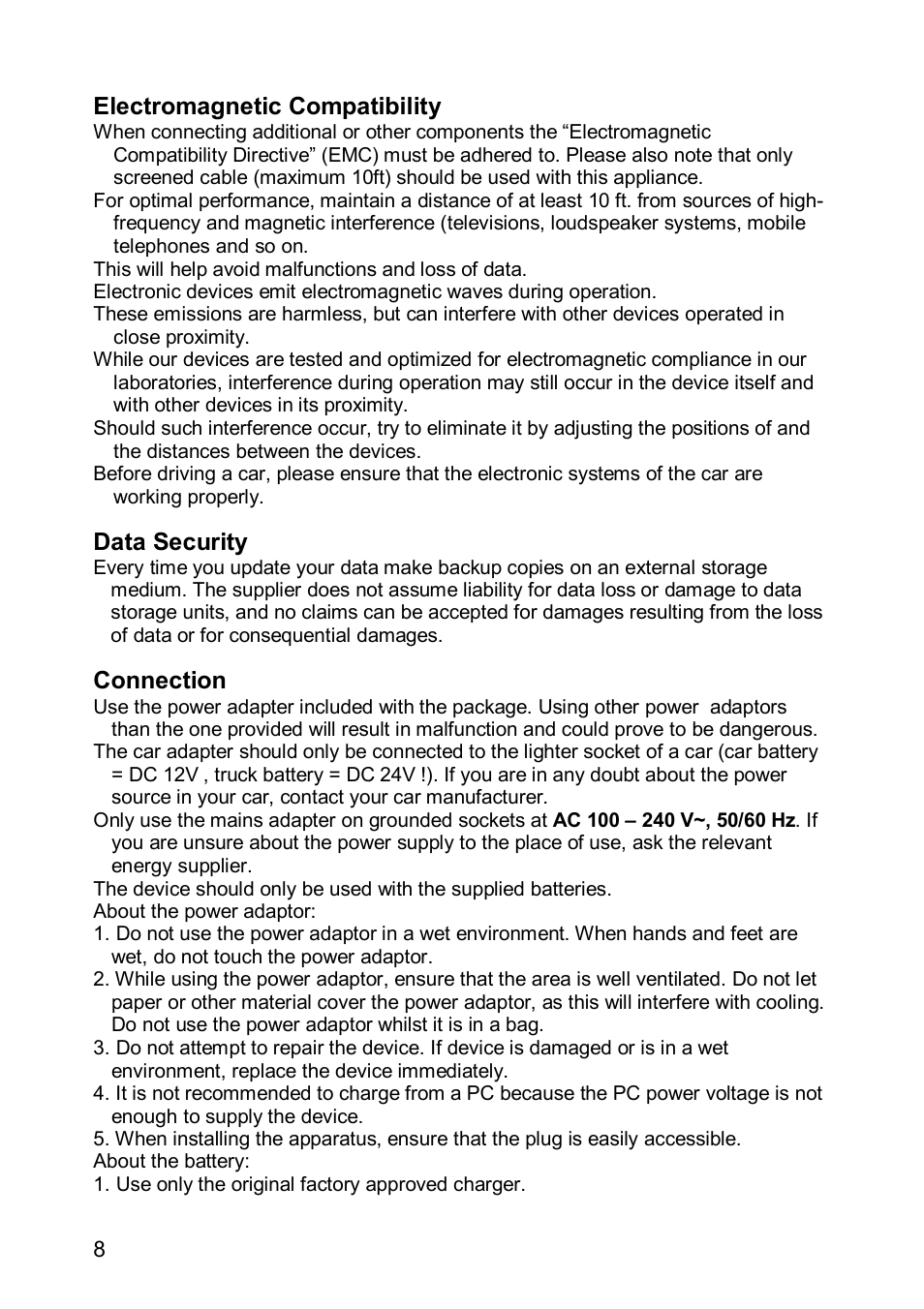 Electromagnetic compatibility, Data security, Connection | JVC KV-PX501 User Manual | Page 8 / 219