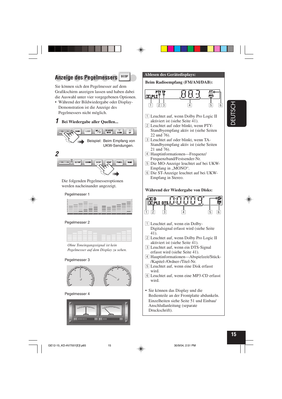 Deutsch, Anzeige des pegelmessers | JVC KD-AV7001 User Manual | Page 105 / 363