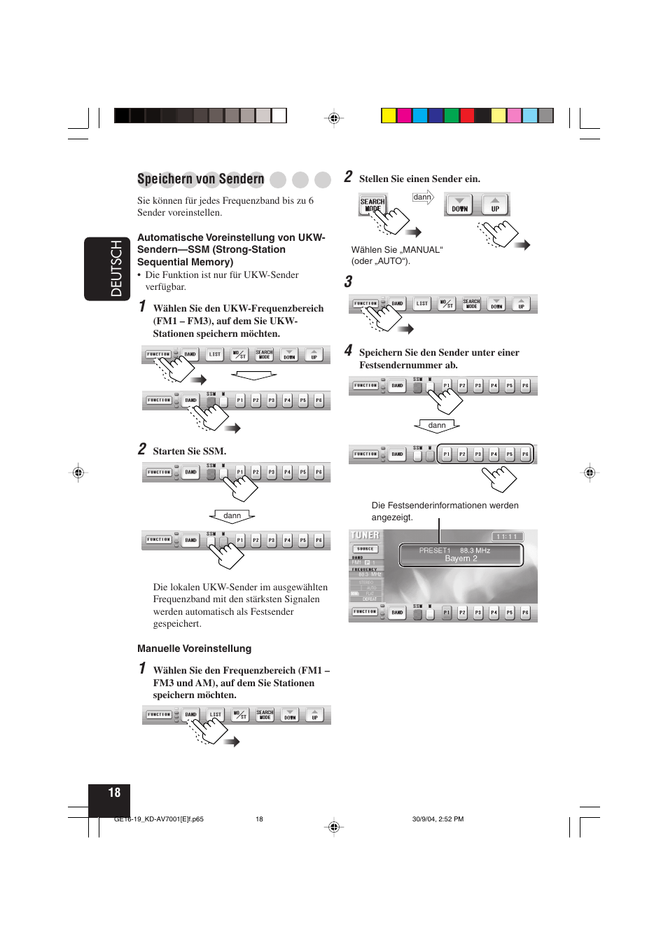 Deutsch, Speichern von sendern | JVC KD-AV7001 User Manual | Page 108 / 363