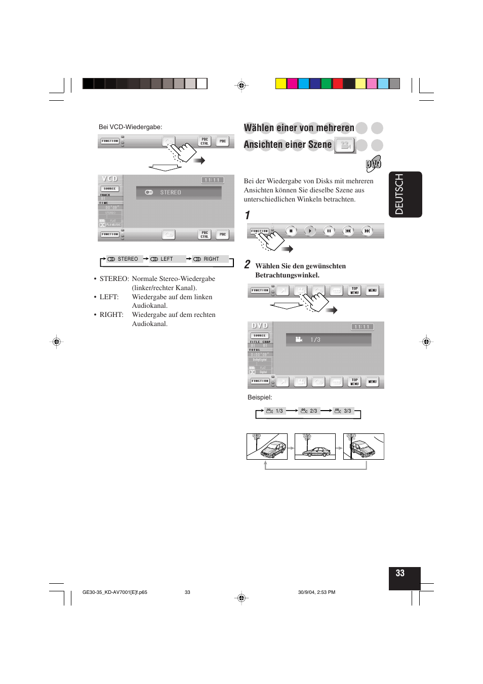 Deutsch, Wählen einer von mehreren, Ansichten einer szene | JVC KD-AV7001 User Manual | Page 123 / 363