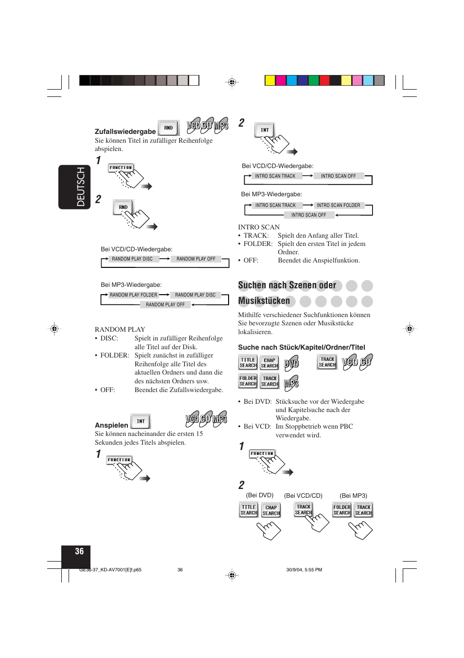 Deutsch, Suchen nach szenen oder, Musikstücken | JVC KD-AV7001 User Manual | Page 126 / 363