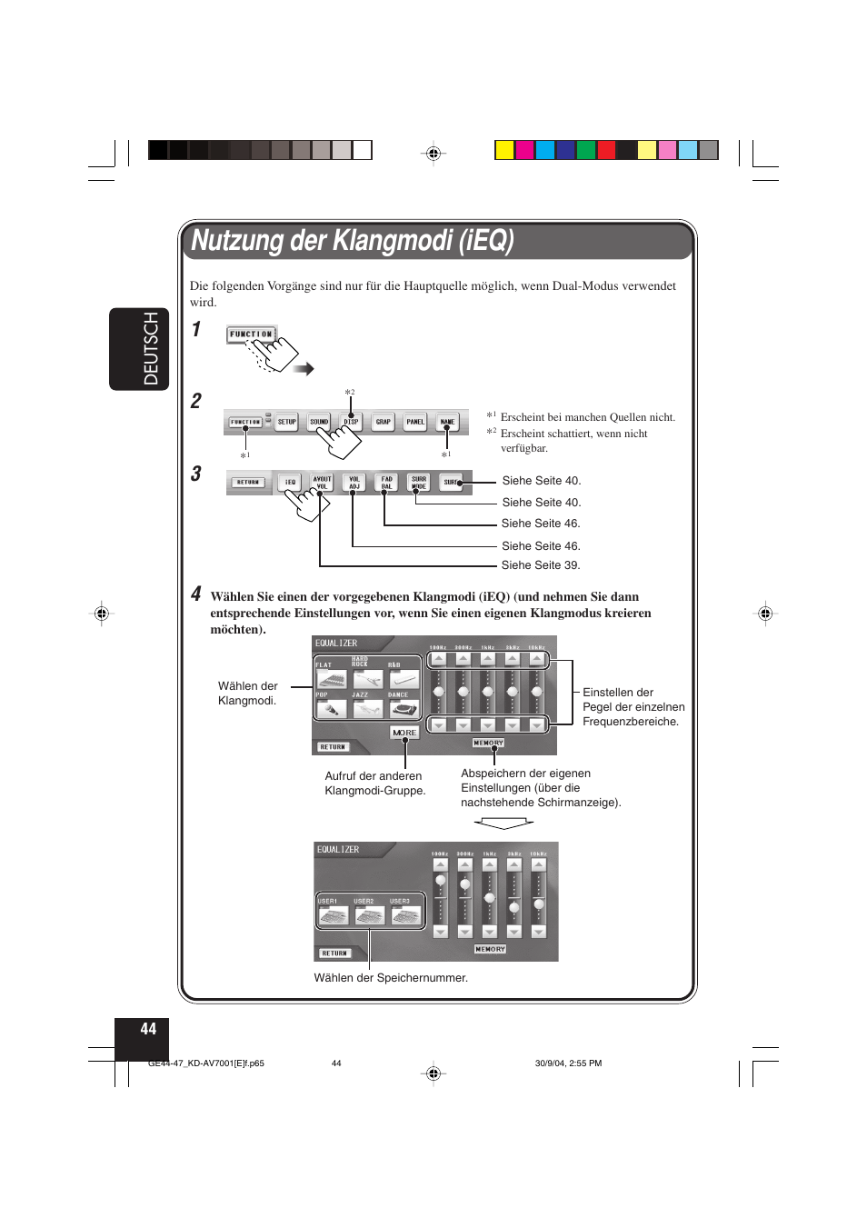 Nutzung der klangmodi (ieq), Deutsch | JVC KD-AV7001 User Manual | Page 134 / 363