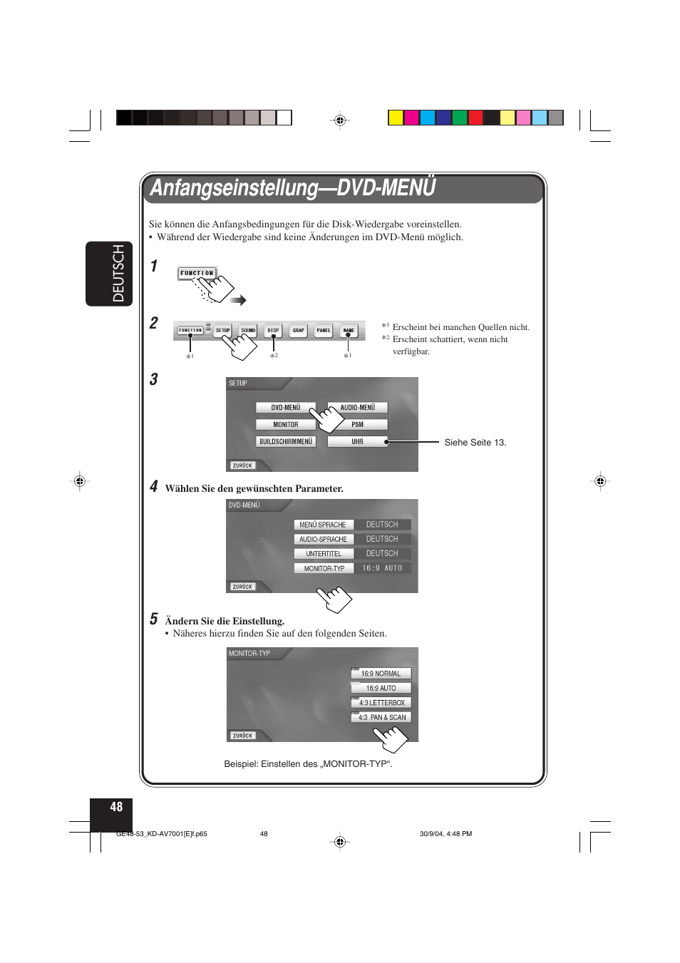 Anfangseinstellung—dvd-menü, Deutsch | JVC KD-AV7001 User Manual | Page 138 / 363