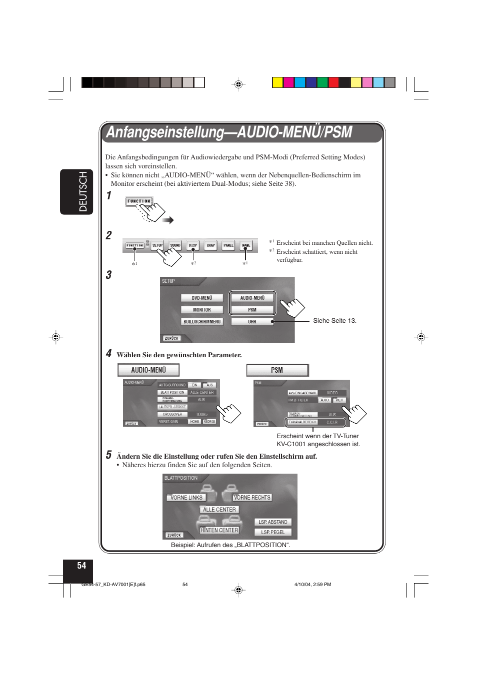 Anfangseinstellung—audio-menü/psm, Deutsch | JVC KD-AV7001 User Manual | Page 144 / 363