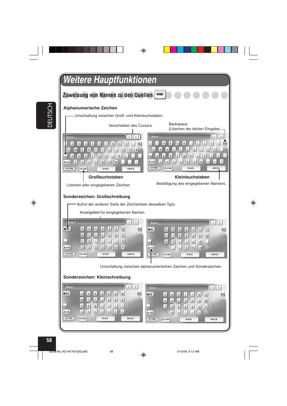 Weitere hauptfunktionen, Deutsch, Zuweisung von namen zu den quellen | JVC KD-AV7001 User Manual | Page 148 / 363