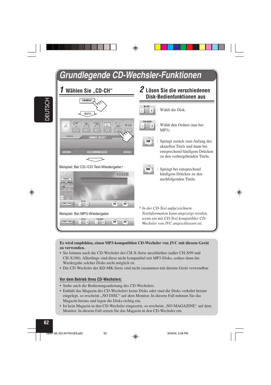 Grundlegende cd-wechsler-funktionen, Deutsch, Wählen sie „cd-ch | JVC KD-AV7001 User Manual | Page 152 / 363