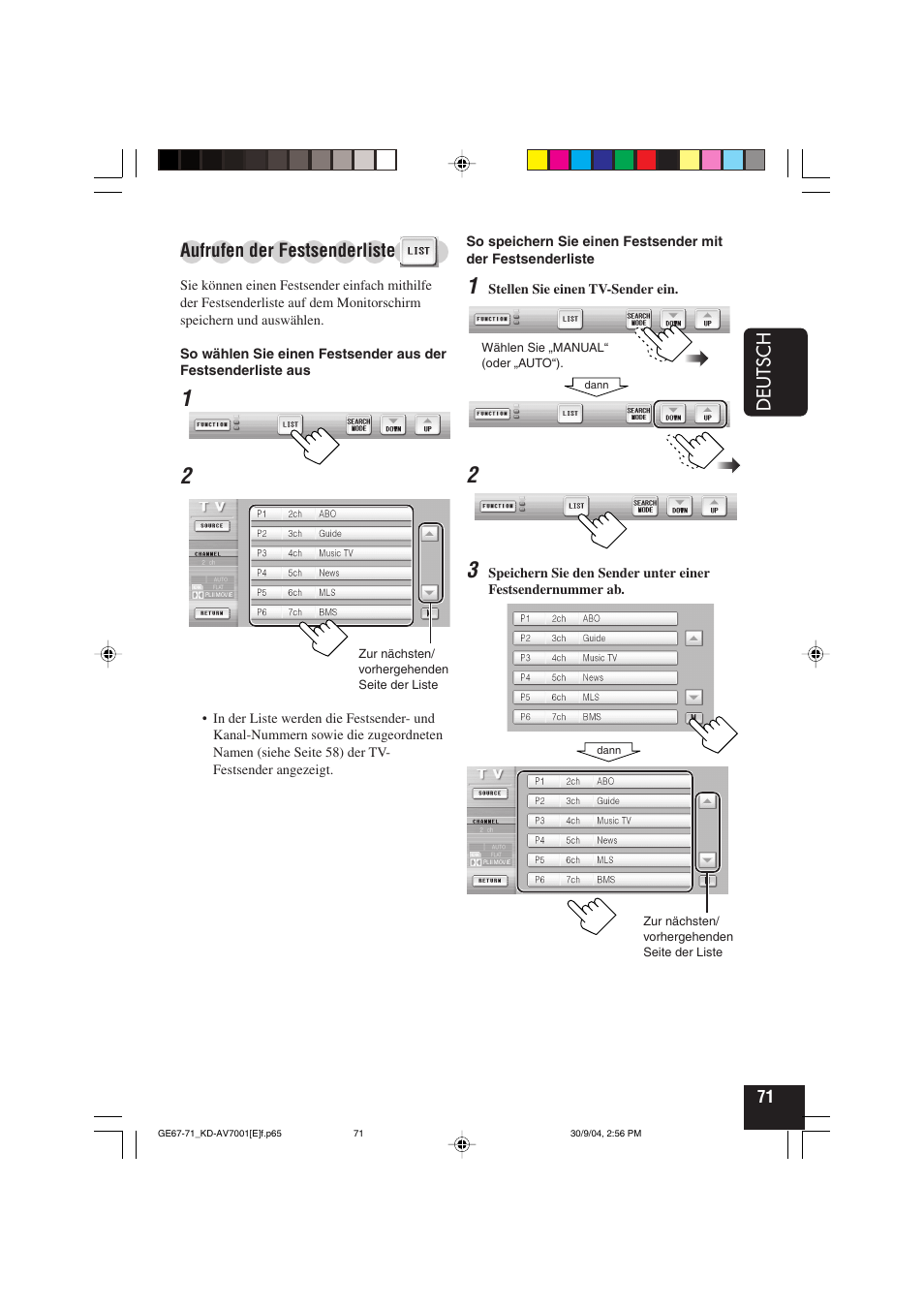 Deutsch, Aufrufen der festsenderliste | JVC KD-AV7001 User Manual | Page 161 / 363