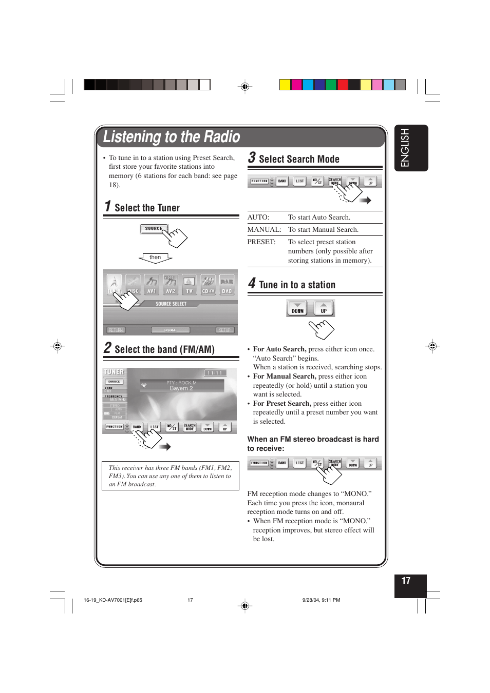 Listening to the radio | JVC KD-AV7001 User Manual | Page 17 / 363