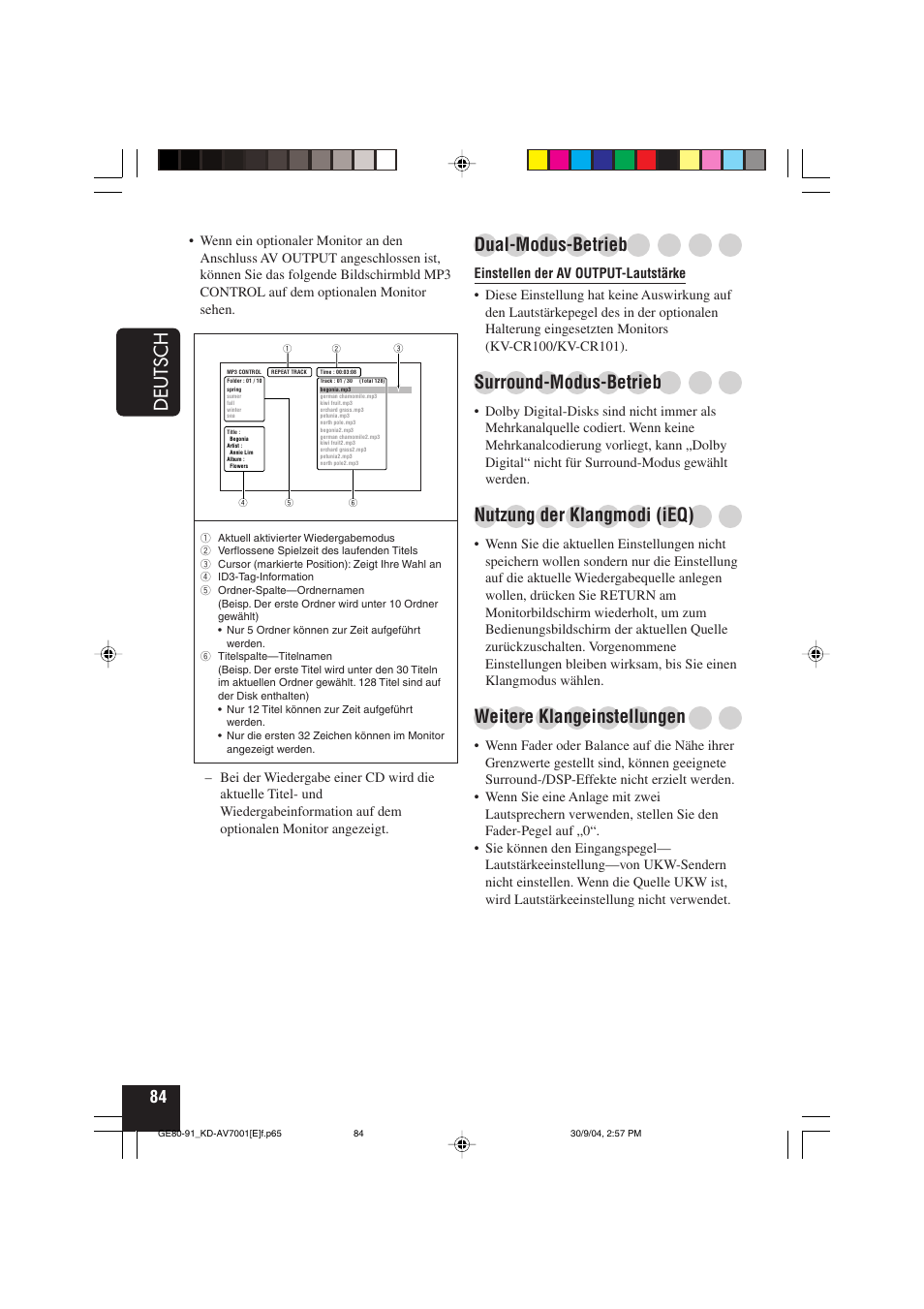 Deutsch, Dual-modus-betrieb, Surround-modus-betrieb | Nutzung der klangmodi (ieq), Weitere klangeinstellungen | JVC KD-AV7001 User Manual | Page 174 / 363