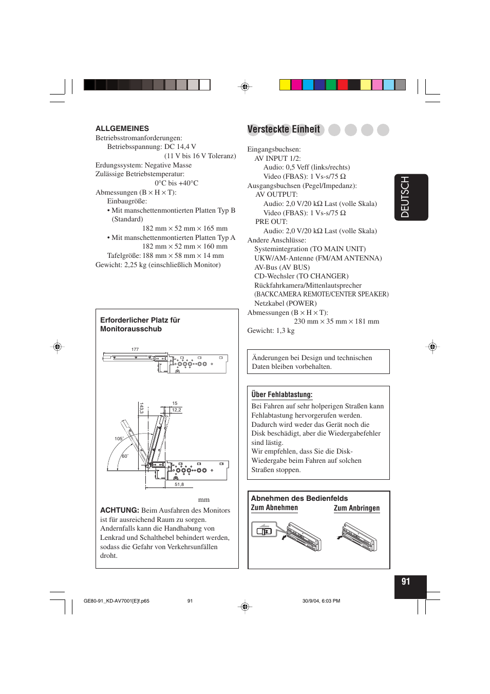 Deutsch, Versteckte einheit | JVC KD-AV7001 User Manual | Page 181 / 363