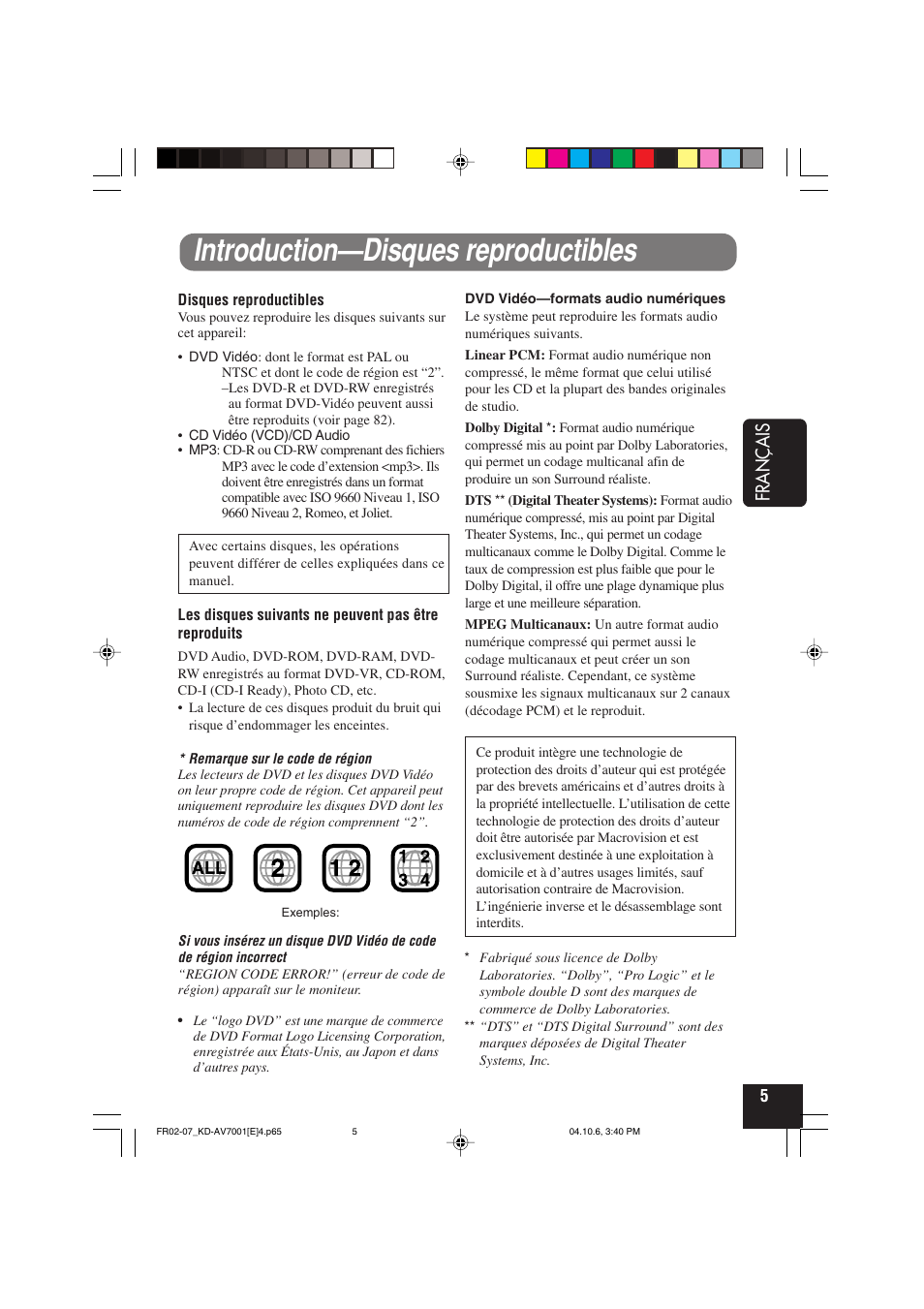 Introduction—disques reproductibles, Français | JVC KD-AV7001 User Manual | Page 185 / 363