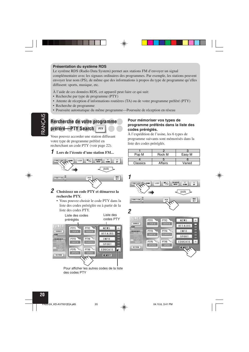 Français, Rercherche de votre programme, Préféré—pty search | JVC KD-AV7001 User Manual | Page 200 / 363