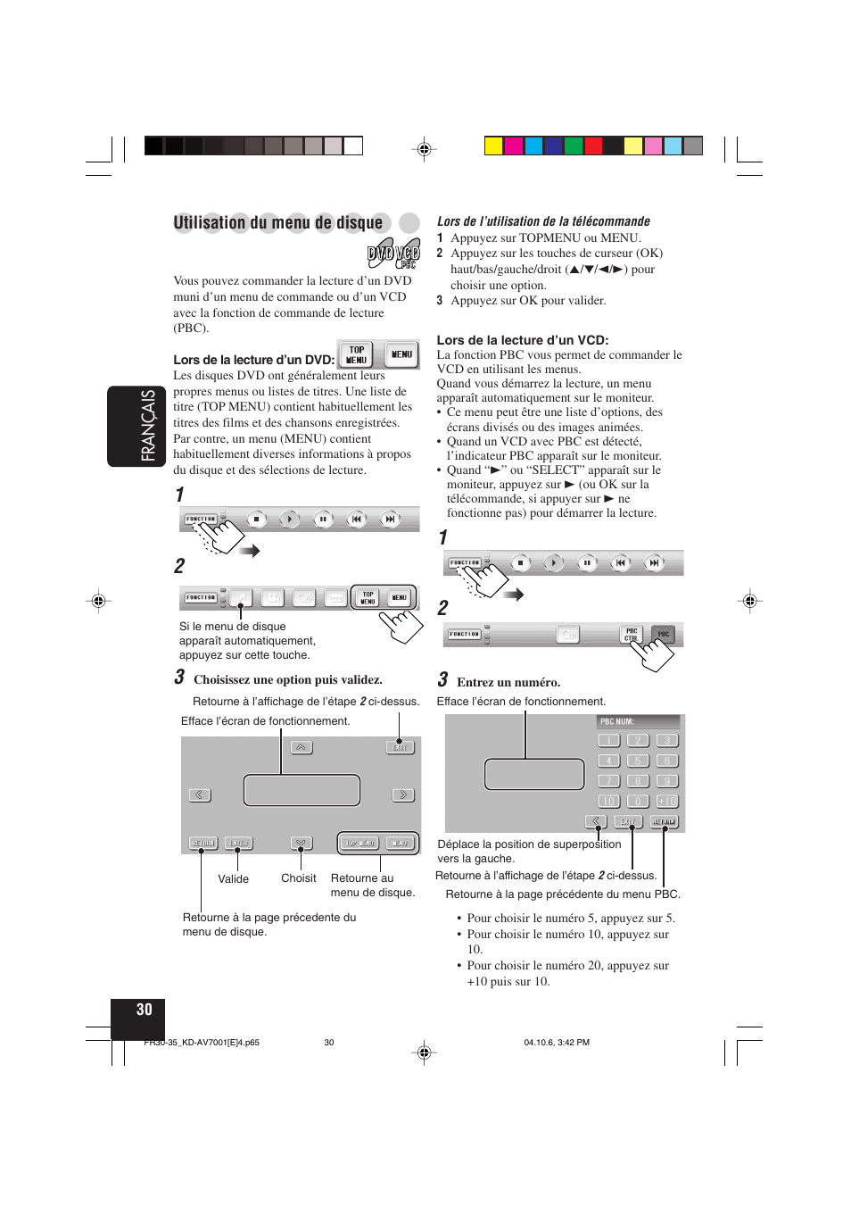 Français, Utilisation du menu de disque | JVC KD-AV7001 User Manual | Page 210 / 363