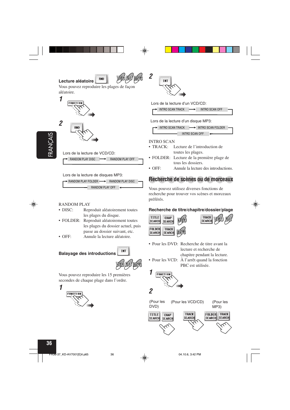 Français, Recherche de scènes ou de morceaux | JVC KD-AV7001 User Manual | Page 216 / 363