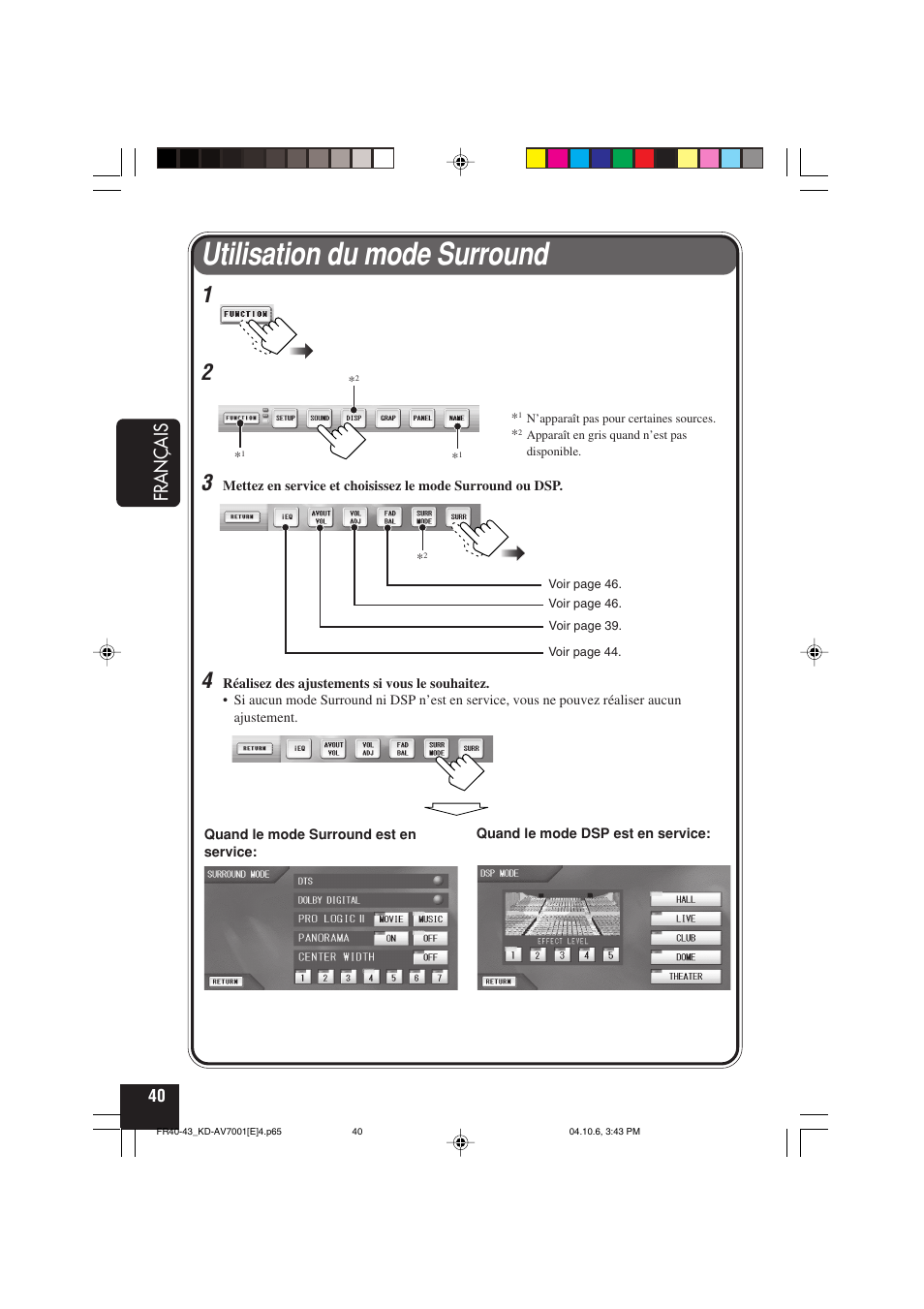 Utilisation du mode surround, Français | JVC KD-AV7001 User Manual | Page 220 / 363