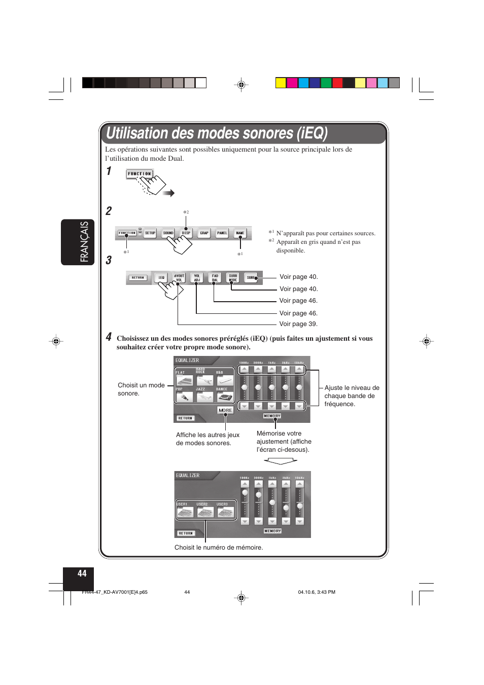 Utilisation des modes sonores (ieq), Français | JVC KD-AV7001 User Manual | Page 224 / 363