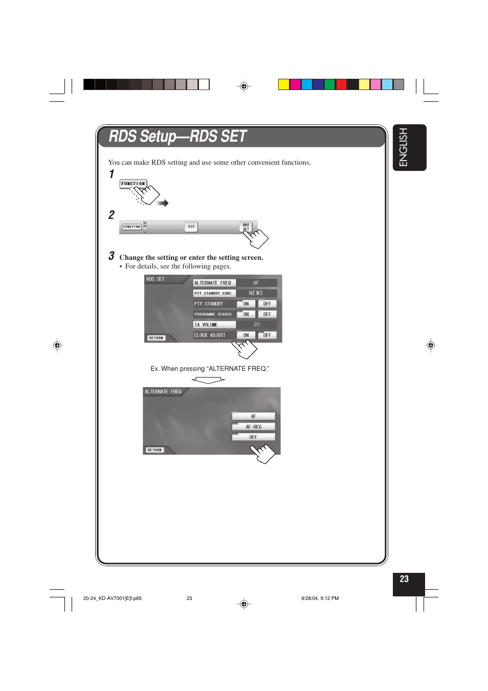 Rds setup—rds set | JVC KD-AV7001 User Manual | Page 23 / 363