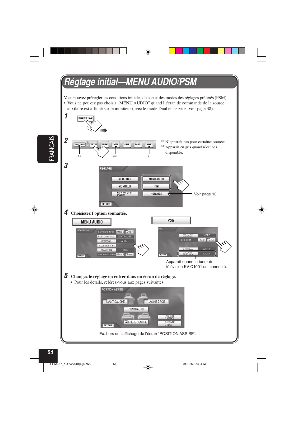 Réglage initial—menu audio/psm, Français | JVC KD-AV7001 User Manual | Page 234 / 363