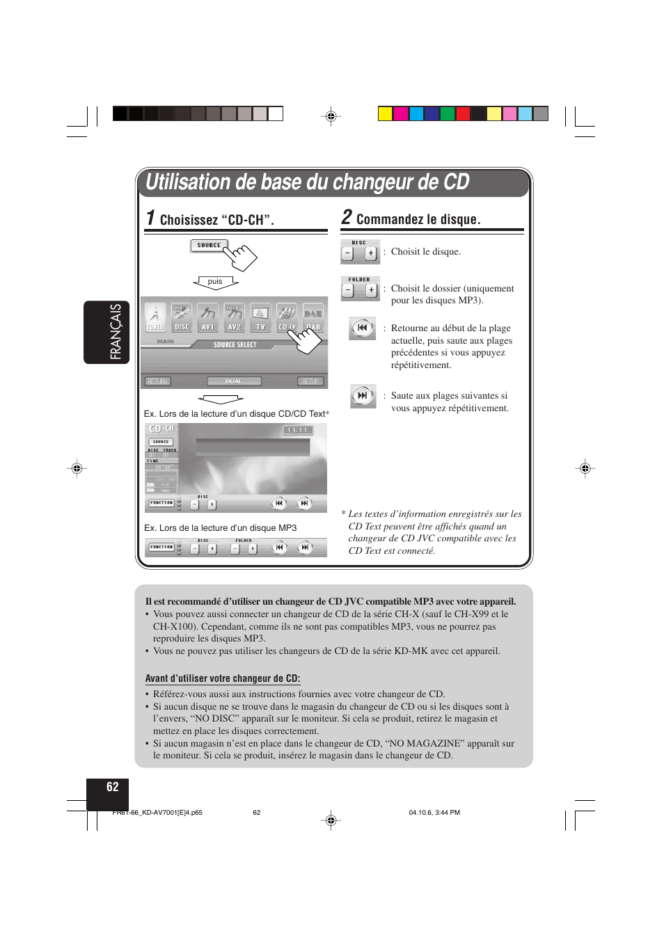 Utilisation de base du changeur de cd, Français, Choisissez “cd-ch | Commandez le disque | JVC KD-AV7001 User Manual | Page 242 / 363