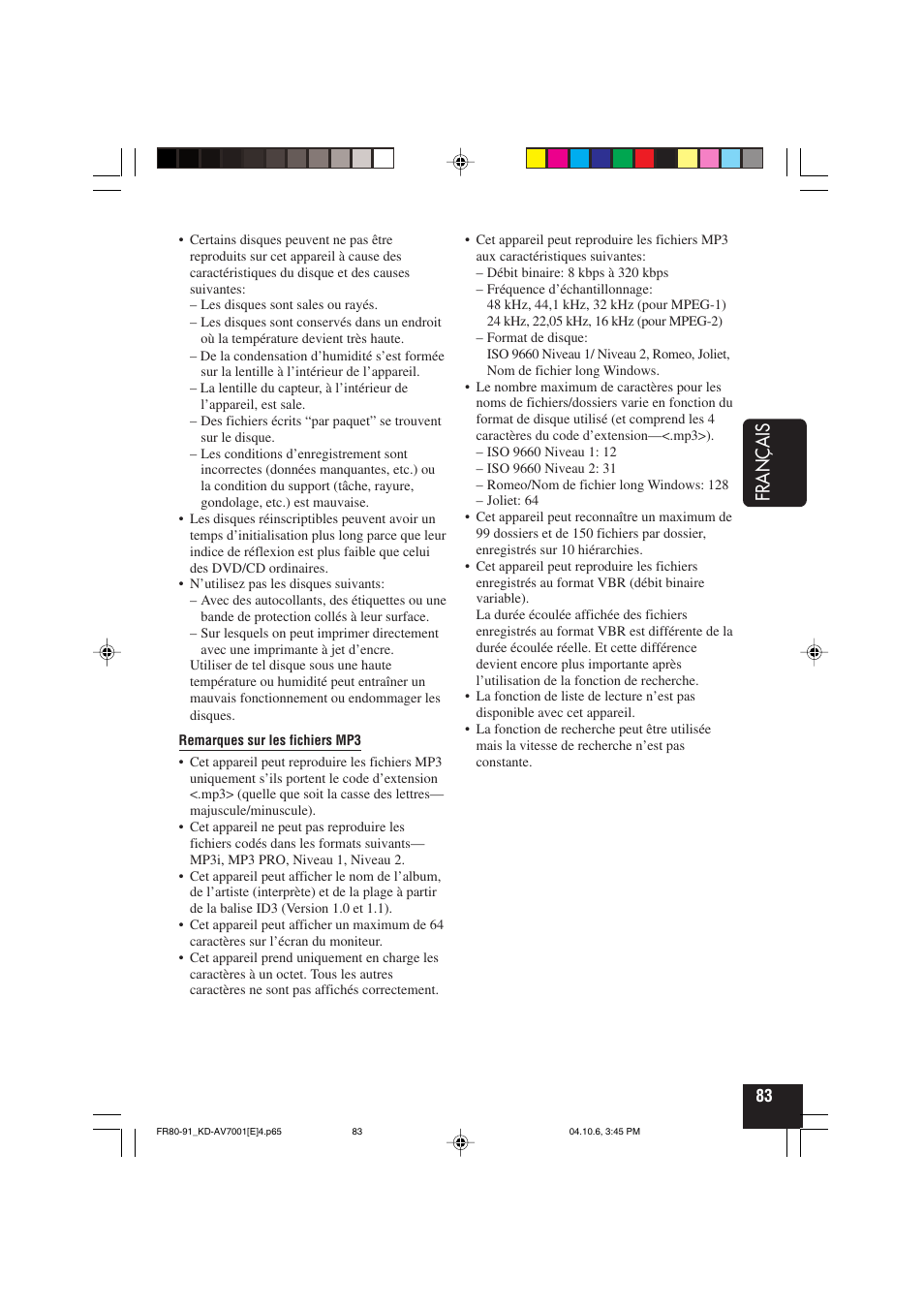 Français | JVC KD-AV7001 User Manual | Page 263 / 363