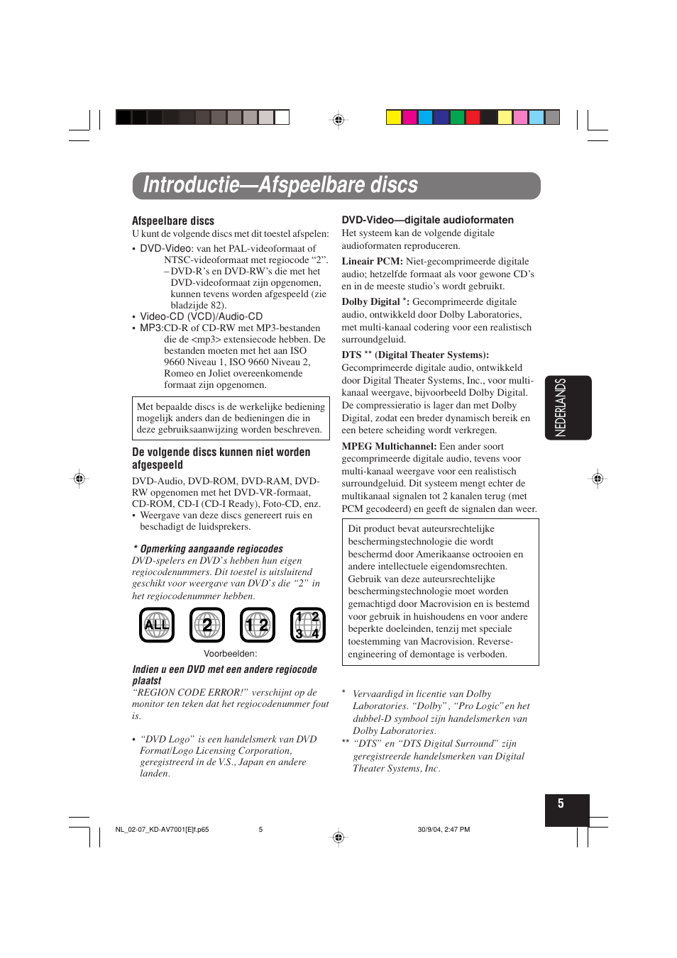 Introductie—afspeelbare discs, Nederlands | JVC KD-AV7001 User Manual | Page 275 / 363