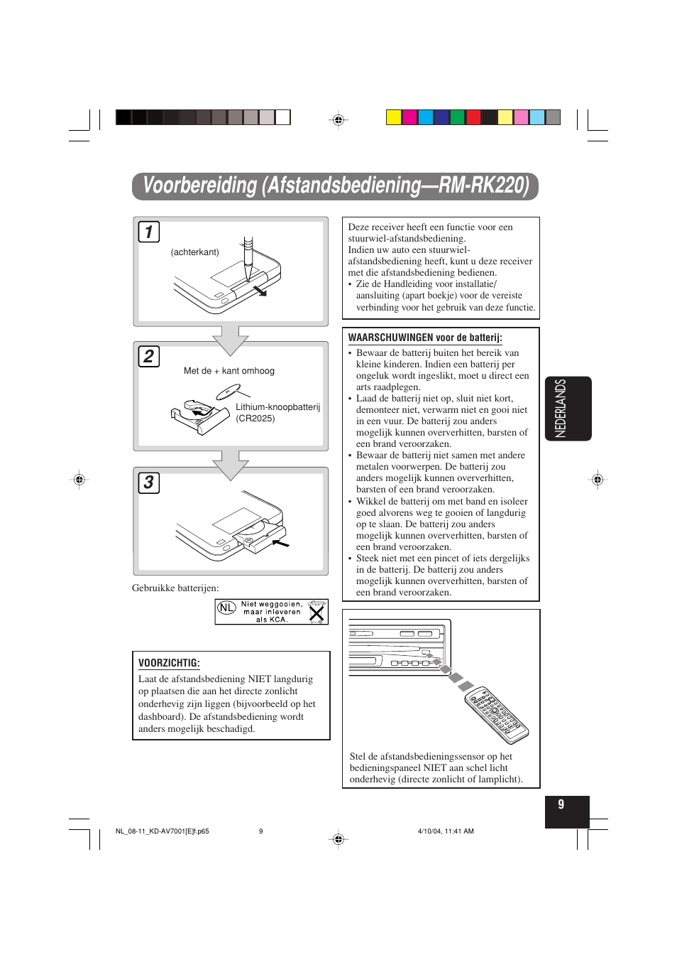 Voorbereiding (afstandsbediening—rm-rk220), Nederlands | JVC KD-AV7001 User Manual | Page 279 / 363